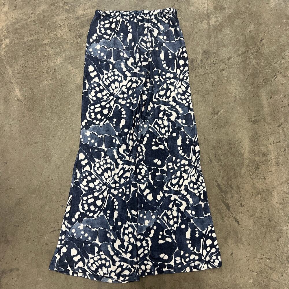 Vintage Y2k Pj Salvage Blue Navy Dot Comfy Fleece Flare Baggy Sweatpants Xs